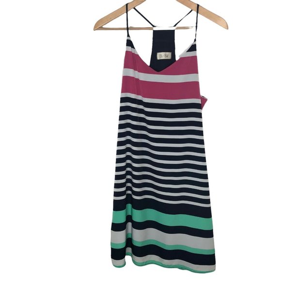 Bo Bel Multicolored Striped Dress Halter Tank Summer Style Lined Size M - Picture 1 of 6